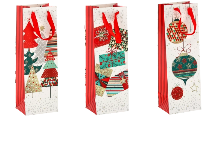 Vianočná darčeková taška na víno z pevného papiera