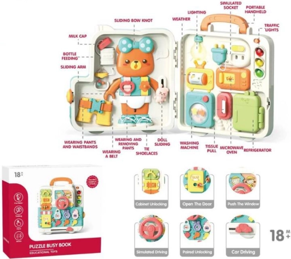 Manipulačná tabuľa v tvare medvedíka – drevená vzdelávacia hračka na rozvoj motoriky