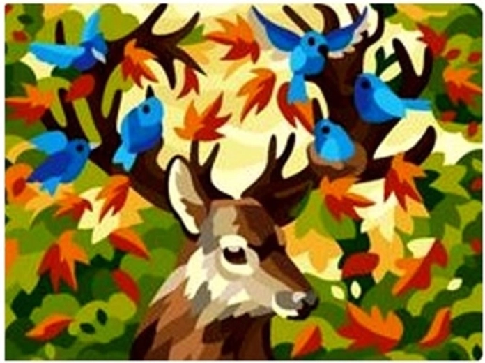 NORIMPEX Maľovanie podľa čísel Jeleň s vtáčikmi 40 × 50 cm