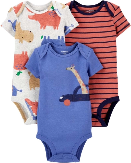 Carter’s dojčenské body s krátkym rukávom, hnedo-modrá, 3 ks (veľ. 56)