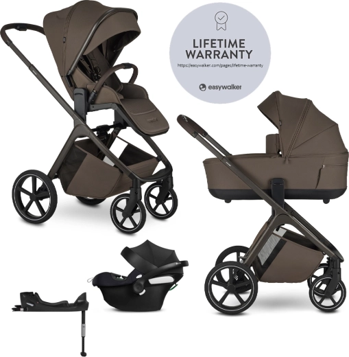 Easywalker Zoey kombinovaný kočík Chestnut Brown s autosedačkou CBX by CYBEX Aton B2 i-Size a základňou Cybex Base One Gold