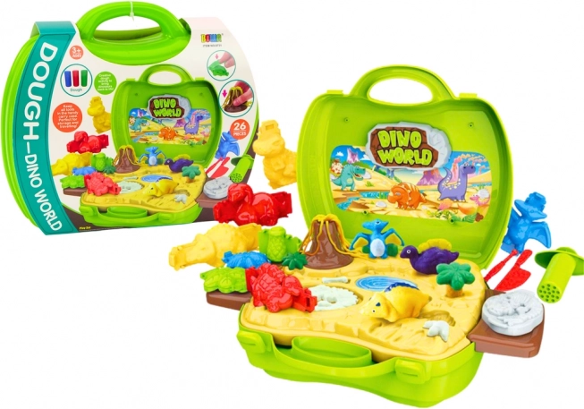 Plastelína svet dinosaurov v kufríku – formičky a nástroje, zelená