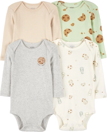 Carter's detské body s dlhým rukávom Milk & Cookies, 4 ks, veľ. 56