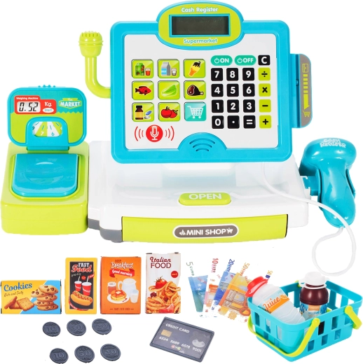 Detská pokladňa s dotykovým panelom a skenerom