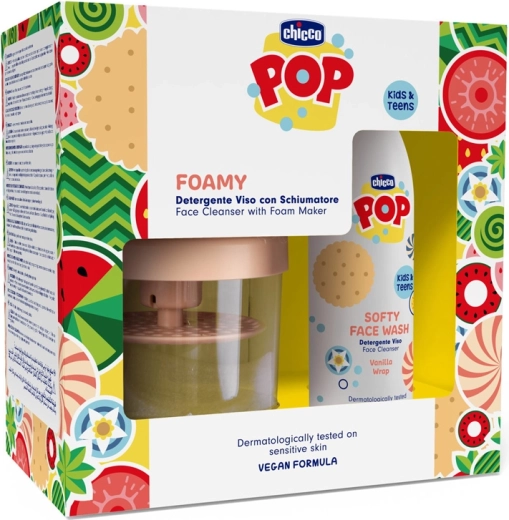 Chicco POP Softy jemný čistiaci gél na tvár Vanilla Wrap 150 ml s penovacou nádobkou