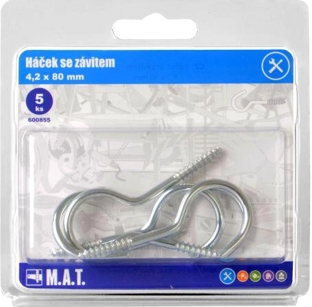 Háčik so závitom 80 × 4,2 mm, pozink, 5 ks