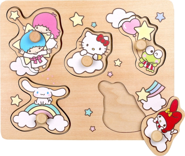 Drevené vkladacie puzzle s úchytmi Hello Kitty