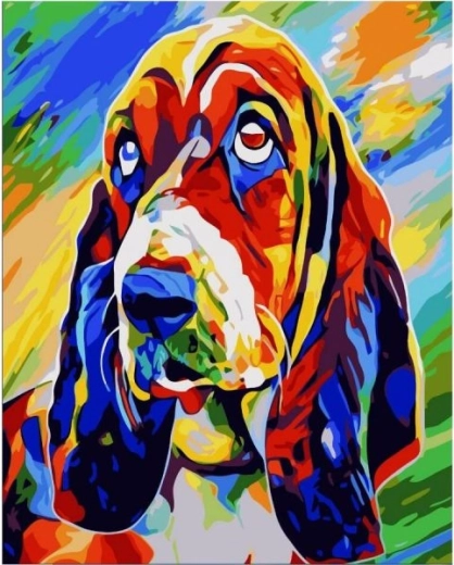 Obraz na maľovanie podľa čísel na ráme 40 × 50 cm – basset hound (farebný pes)