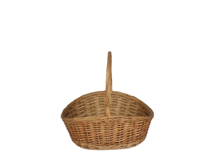Prírodný oválny prútený košík s rukoväťou 28 × 21 × 12/25 cm