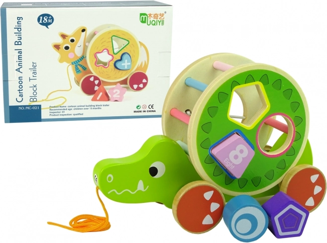 Drevená ťahacia hračka krokodíl so sorterom