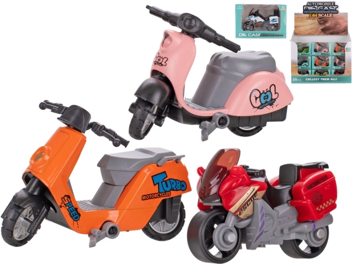 Kovový motocykel 1:64 s voľnobehom, 7 cm