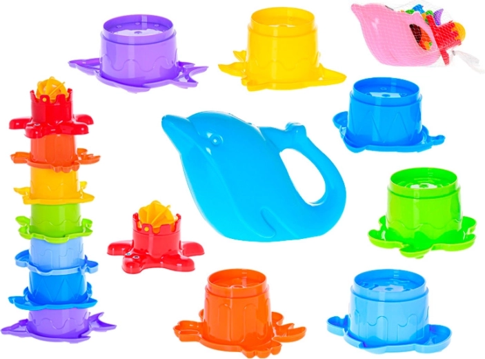 Pyramída morské zvieratká s delfínovou kanvičkou, 7 poschodí, 28 cm