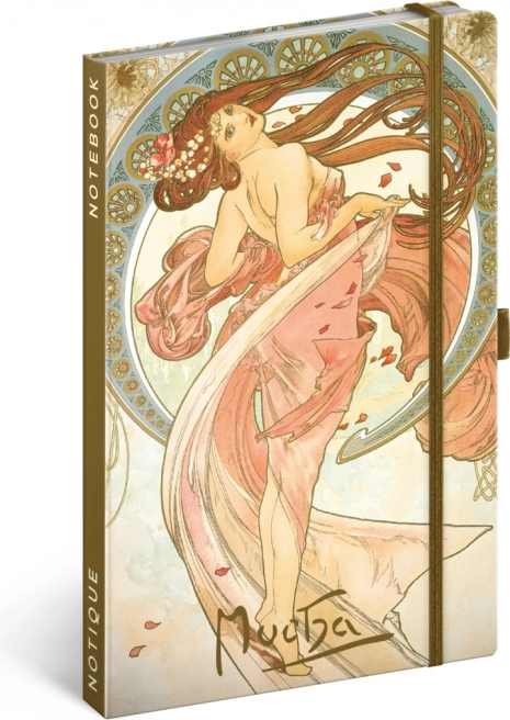 Notique notes Alfons Mucha – Tanec, linajkovaný zápisník 13 × 21 cm