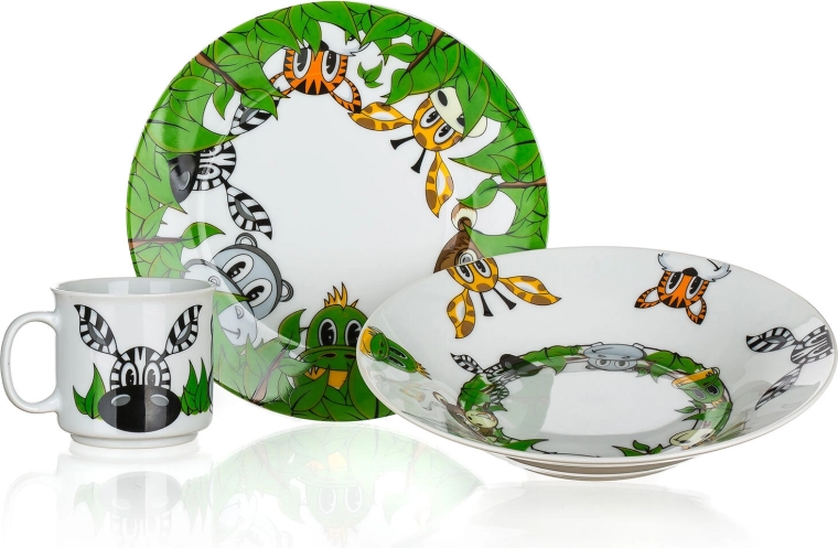 Detská jedálenská sada Kamaráti z džungle, 3-dielna, keramická