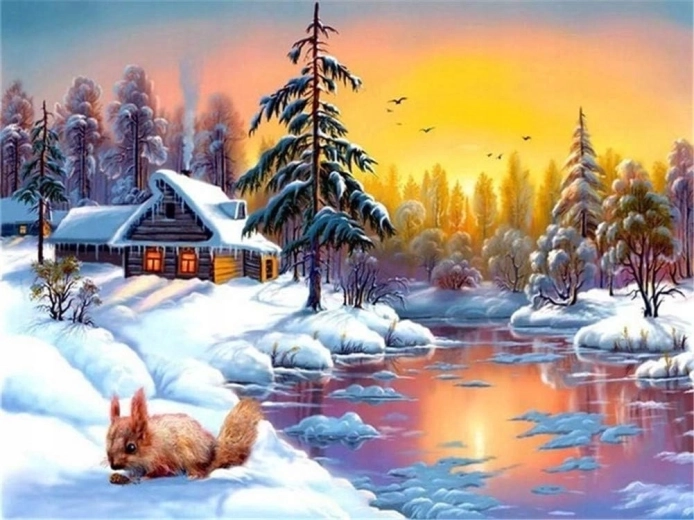 Norimpex Maľovanie podľa čísel Veverička v zime 40 × 50 cm
