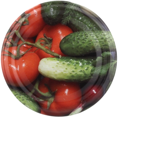 Sada kovových zaváracích viečok 66 mm s motívom uhorky a paradajky, 10 ks