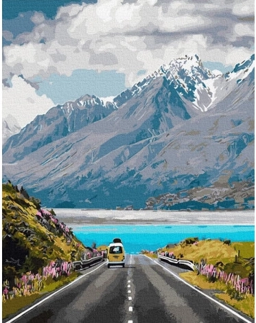 Maľovanie podľa čísiel Cesta v Horách 40x50 Plátno + Farby + Štetce