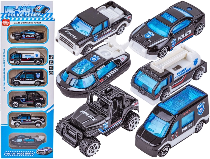 Kovové policajné autíčka 1:64 – sada 6 ks