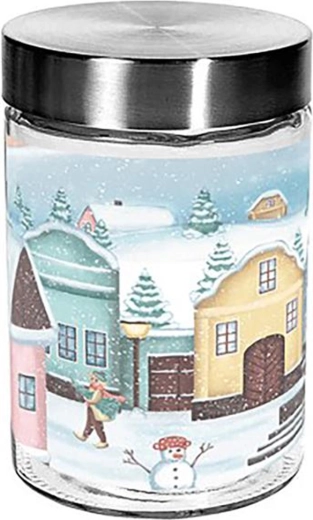 Sklenená dóza na cukrovinky TORO 1100 ml s motívom dedinky