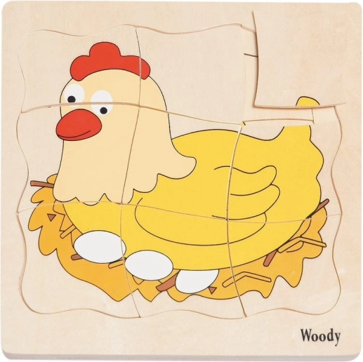 Drevené vrstvené puzzle život sliepočky 3+