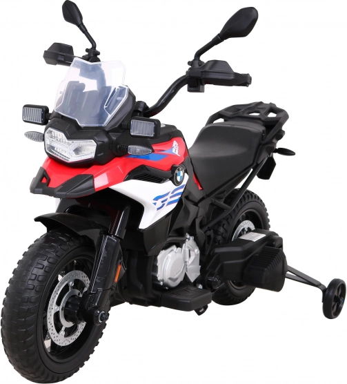 Detská elektrická motorka BMW F850 GS, červená, EVA kolesá, LED svetlá, pomalý štart