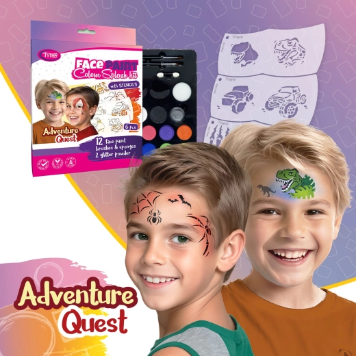 TyToo Adventure Quest súprava na maľovanie na tvár so 6 šablónami Mosaic