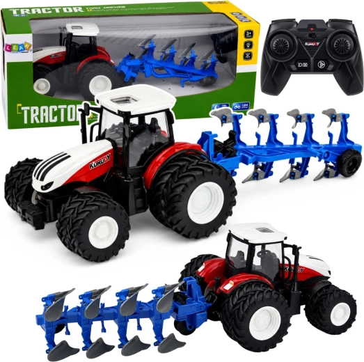 RC farmársky traktor s viacradličným pluhom 1:24 (2,4 GHz) červený