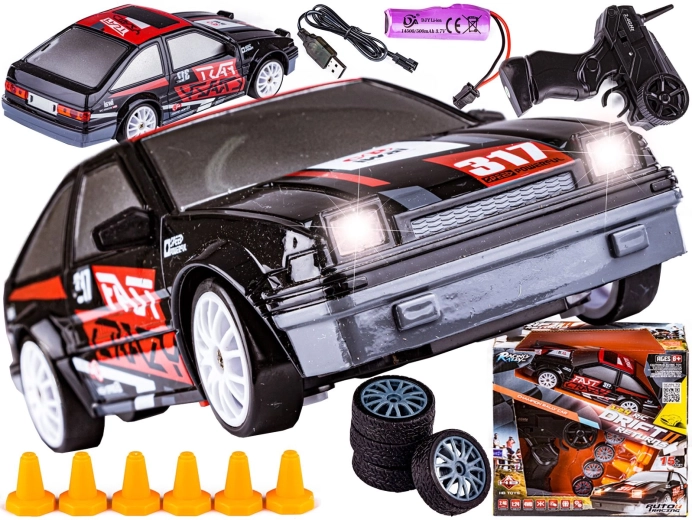 RC drift auto 1:24 4WD 2,4 GHz čierne - 1 kus