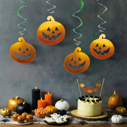 Súprava závesných halloweenskych dekorácií s tekvicami a duchmi, 12 ks