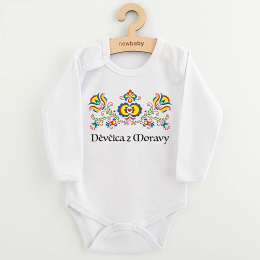 New Baby detské body s folklórnou potlačou Děvčica z Moravy, dlhý rukáv, veľkosť 80 (9–12 m)