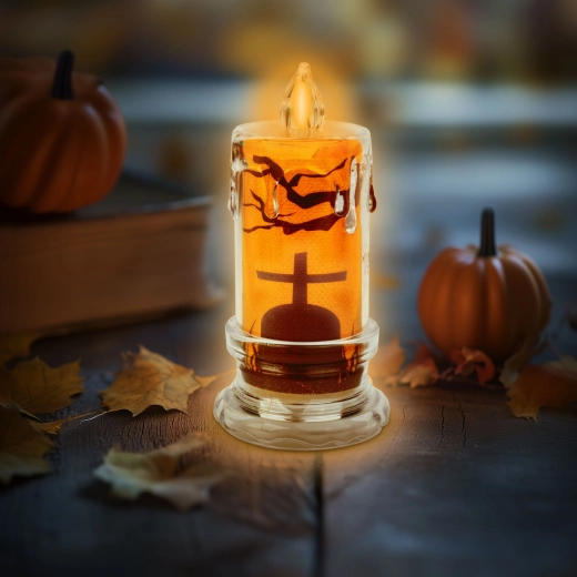 Halloweenska LED sviečka s motívom náhrobného kameňa - 1 kus