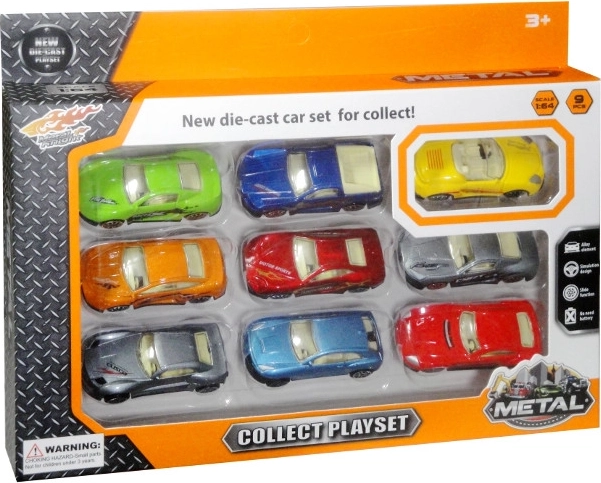 Sada 9 športových autíčok 1:64