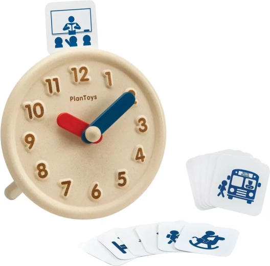 PlanToys drevené výukové hodiny s kartami aktivít