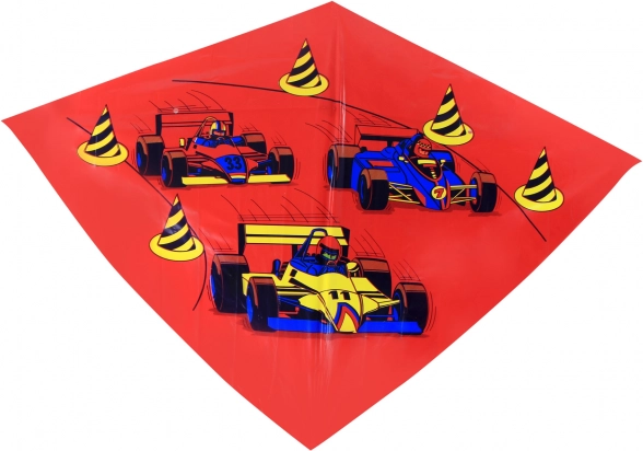 Farebný lietajúci drak s motívom pretekárskych áut