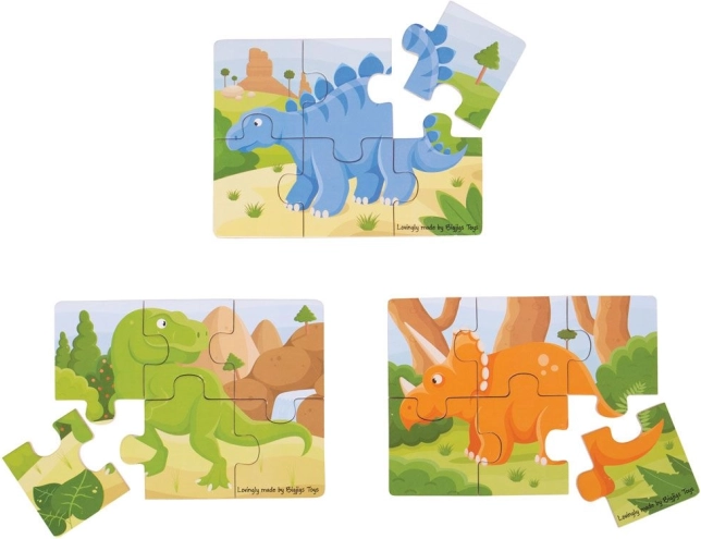 Drevené puzzle 3v1 dinosaury BIGJIGS TOYS