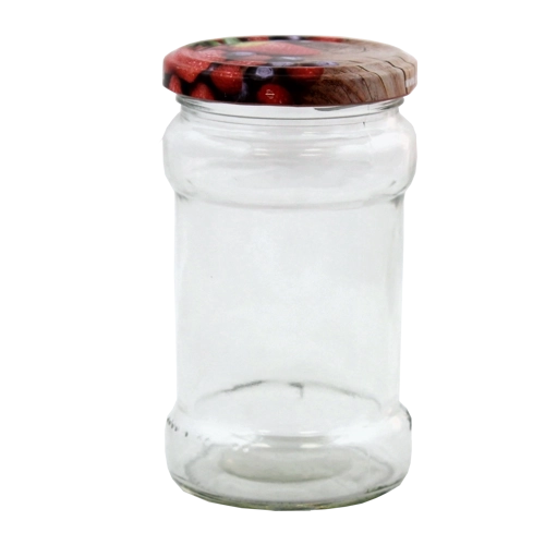 Sada sklenených zaváracích pohárov 314 ml so skrutkovacími čiernymi viečkami 66 mm, štvorcový tvar, 12 ks