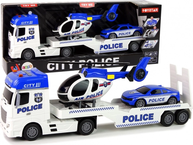 Policajná sada ťahač, auto a vrtuľník so zvukovými a svetelnými efektmi