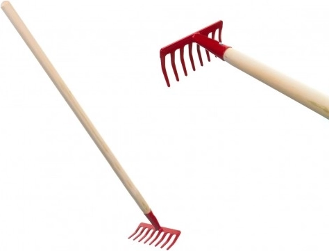 Detské záhradné hrable s drevenou násadou – Červené