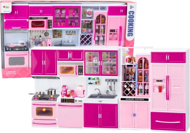 Kuchynský nábytok pre bábiky s chladničkou a sporákom ružový