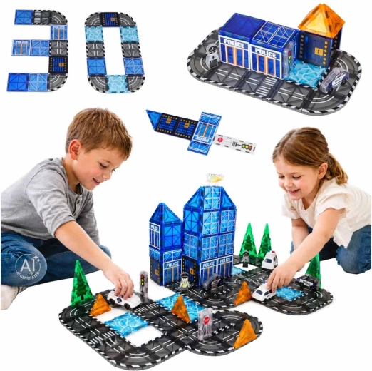 Magnetické konštrukčné 3D kocky Polícia – 91 dielov