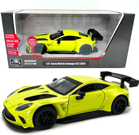 Kovový model Aston Martin Vantage GT3 so svetlom a zvukom v mierke 1:31