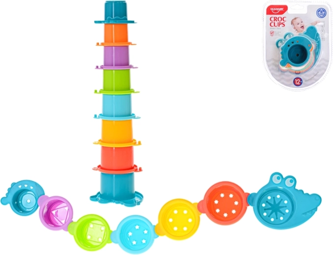 Pyramída a spájacie kalíšky do vody krokodíl 2v1, 8 ks (12m+)