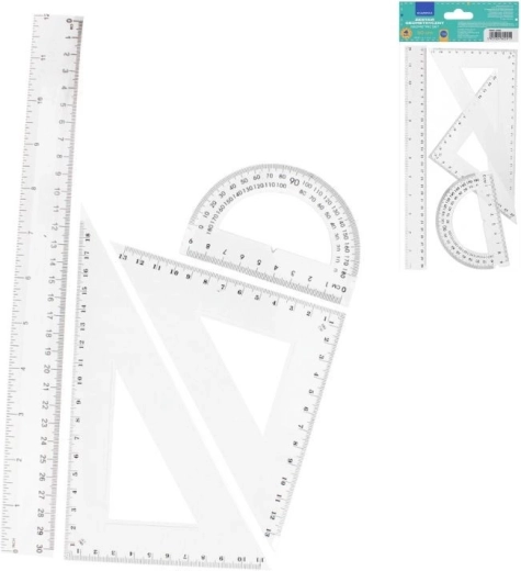Geometrická súprava 4 ks (pravítko 30 cm, 2× trojuholník, uhlomer)