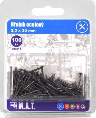 Oceľové klince 30 × 2,0 mm, 100 ks
