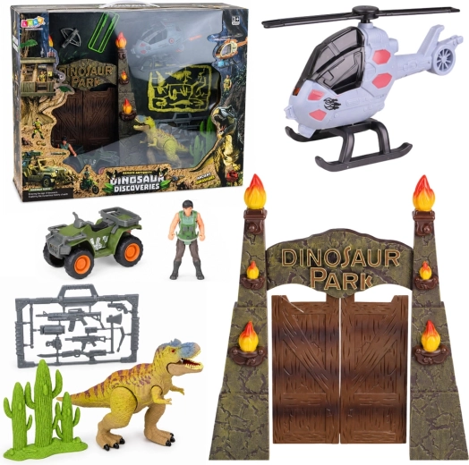Základňa Dino park s bránou, helikoptérou, štvorkolkou a figúrkami