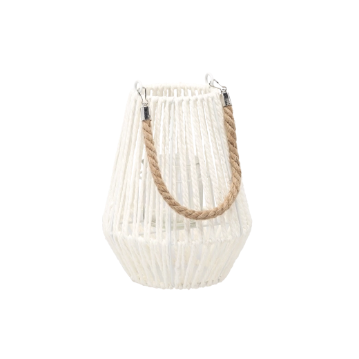 Biely lampión so sklenenou vložkou 24 cm
