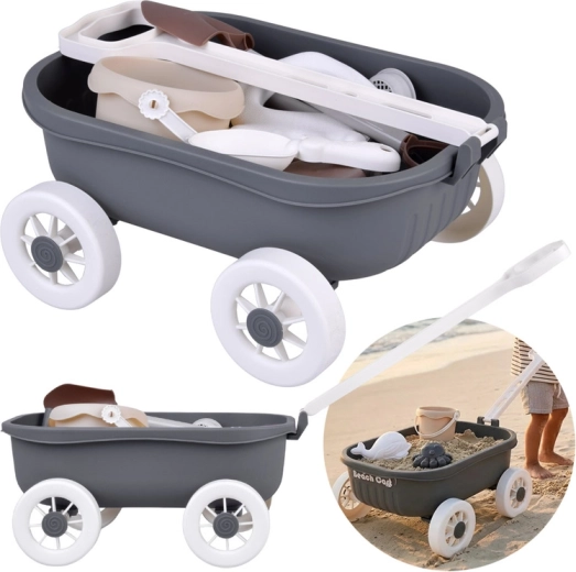 Elegantná piesková sada s vozíkom, vedierkom a formičkami – 16 dielov
