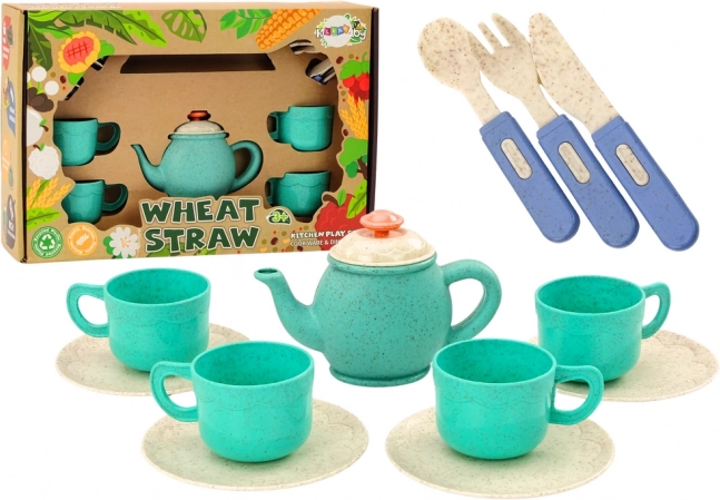 Sada riadu s šálkami, tanierikmi, príborom a kanvicou 22 ks