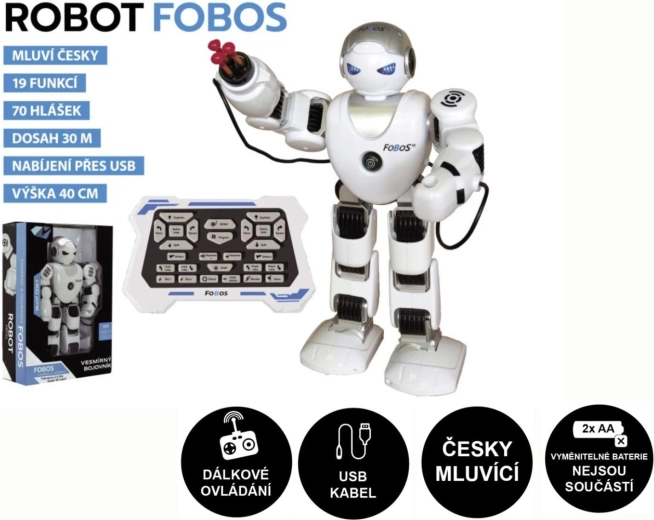 Interaktívny robot FOBOS RC, chodiaci a slovensky hovoriaci, 40 cm, USB nabíjanie