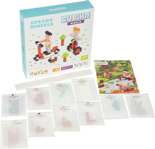Cubika Pixel drevená 3D stavebnica Rýchle kolesá 200 dielikov